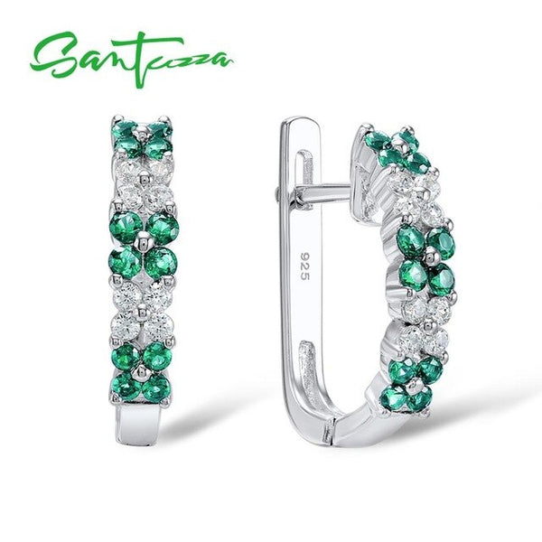 SANTUZZA Silver Earrings For Women 925 Sterling Silver Earrings Shiny Green Pink CZ Elegant Flowers Party Fashion Jewelry