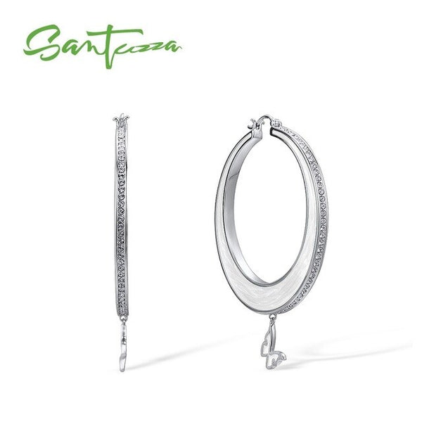 SANTUZZA Drop Earrings For Women Colorful Big Circle Lovely Butterfly Sparkling Crystals Trendy Fashion Jewelry Handmade Enamel
