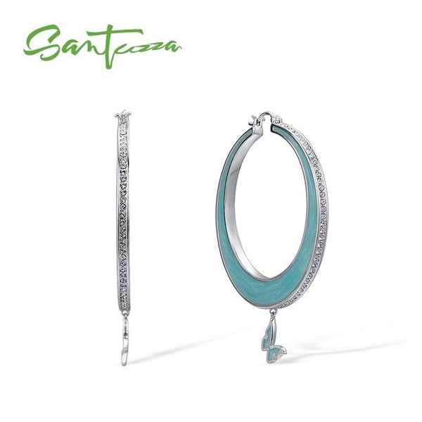 SANTUZZA Drop Earrings For Women Colorful Big Circle Lovely Butterfly Sparkling Crystals Trendy Fashion Jewelry Handmade Enamel