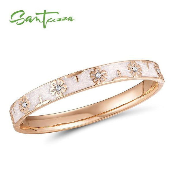 SANTUZZA Trendy Bangle For Woman Fancy Multi-Color Flower Bracelet Bangles Sparkling Crystals Fashion Jewelry HANDMADE Enamel