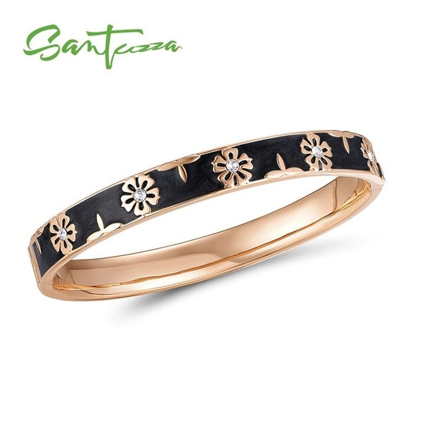 SANTUZZA Trendy Bangle For Woman Fancy Multi-Color Flower Bracelet Bangles Sparkling Crystals Fashion Jewelry HANDMADE Enamel