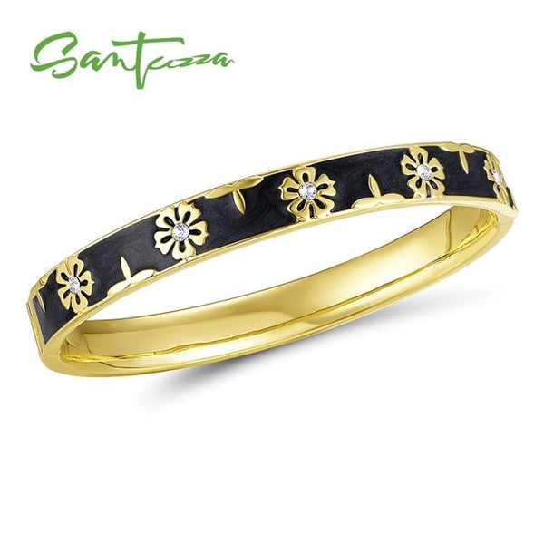 SANTUZZA Trendy Bangle For Woman Fancy Multi-Color Flower Bracelet Bangles Sparkling Crystals Fashion Jewelry HANDMADE Enamel