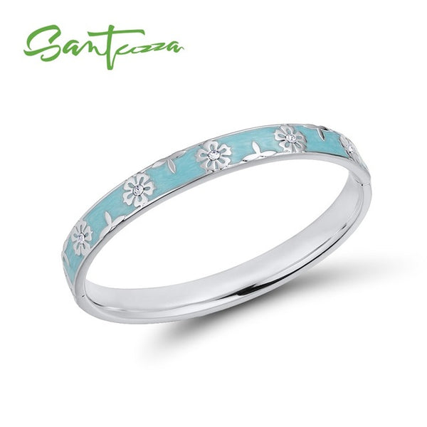 SANTUZZA Trendy Bangle For Woman Fancy Multi-Color Flower Bracelet Bangles Sparkling Crystals Fashion Jewelry HANDMADE Enamel