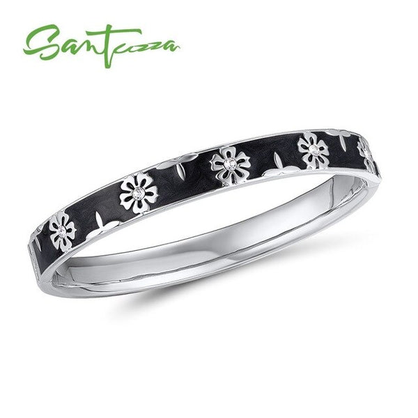 SANTUZZA Trendy Bangle For Woman Fancy Multi-Color Flower Bracelet Bangles Sparkling Crystals Fashion Jewelry HANDMADE Enamel