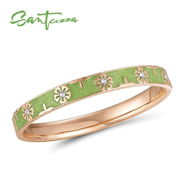 SANTUZZA Trendy Bangle For Woman Fancy Multi-Color Flower Bracelet Bangles Sparkling Crystals Fashion Jewelry HANDMADE Enamel