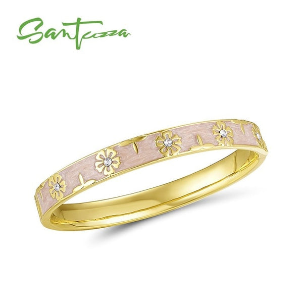 SANTUZZA Trendy Bangle For Woman Fancy Multi-Color Flower Bracelet Bangles Sparkling Crystals Fashion Jewelry HANDMADE Enamel
