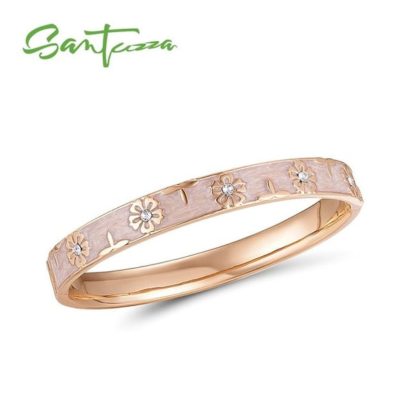 SANTUZZA Trendy Bangle For Woman Fancy Multi-Color Flower Bracelet Bangles Sparkling Crystals Fashion Jewelry HANDMADE Enamel