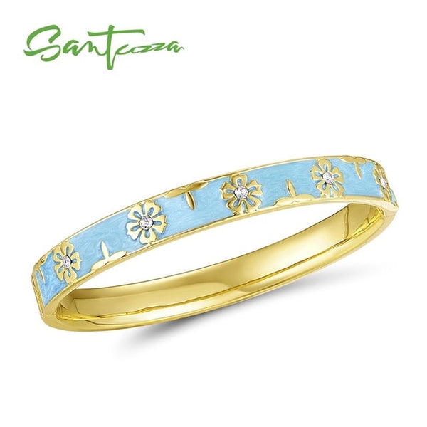 SANTUZZA Trendy Bangle For Woman Fancy Multi-Color Flower Bracelet Bangles Sparkling Crystals Fashion Jewelry HANDMADE Enamel