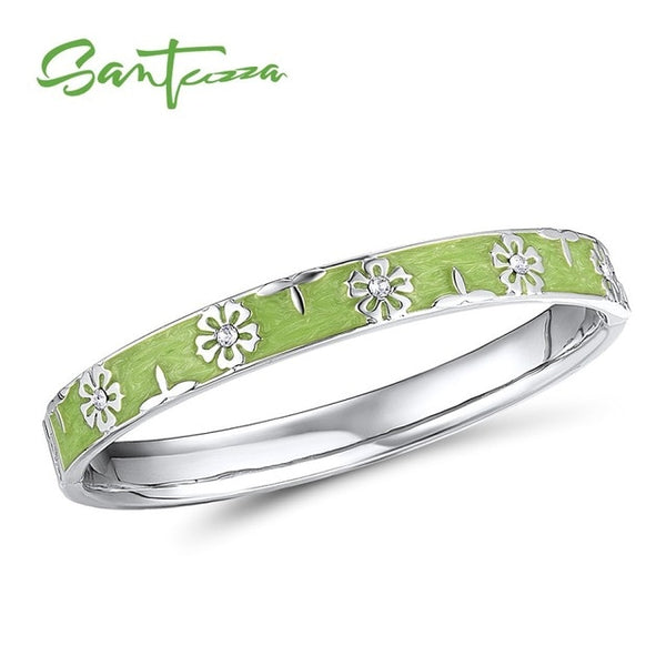 SANTUZZA Trendy Bangle For Woman Fancy Multi-Color Flower Bracelet Bangles Sparkling Crystals Fashion Jewelry HANDMADE Enamel