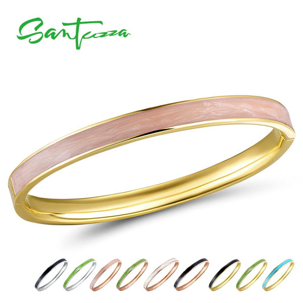 SANTUZZA Bangle For Woman Simple Concise Multi-Color Enamel Bracelet Bangle Top Quality Party Trendy Fashion Jewelry HANDMADE
